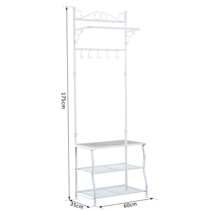 HOMCOM Staande kapstok met 3 schoenenrekken kledingstandaard garderobe hal staal