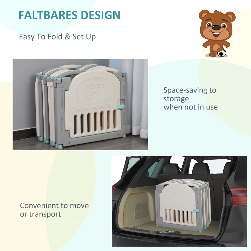 babybox 14 elementen beschermhek met deur en spel HDPE PP grijs