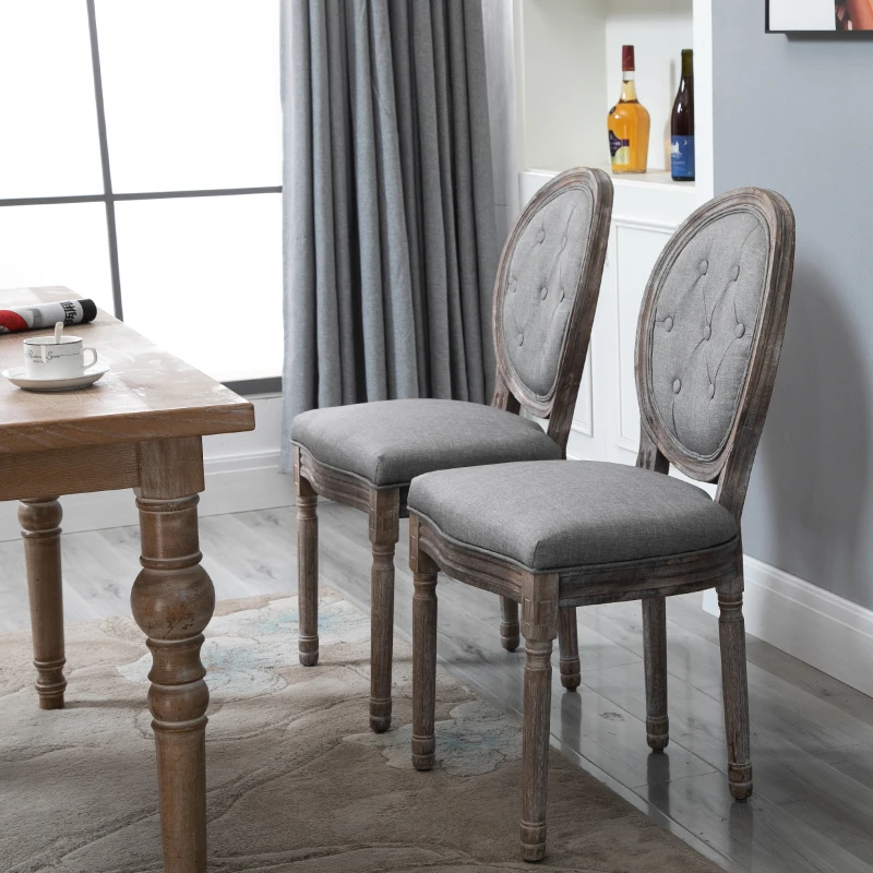 HOMCOM eetkamerstoel, stoelenset, 2-delig, eettafelgroep, rubberhout, schuimstof, stof, grijs, 50 x 54,5 x 97 cm eetkamerstoelenset 2-delige eettafelgroep rubberhout schuimstof stof grijs | Aosom.de