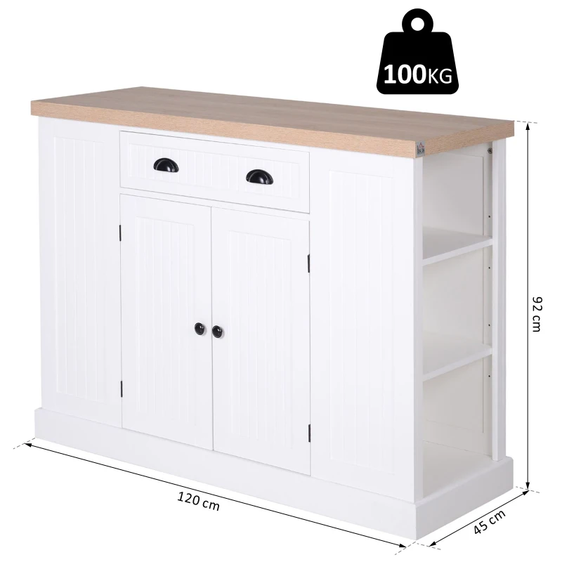 HOMCOM keukenkast, keukenplank, onderkast met schuiflade, anti-kantel, MDF, wit