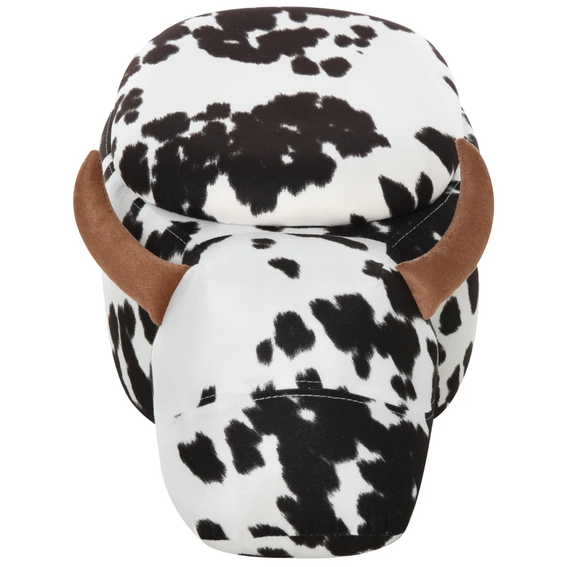 HOMCOM dierenkruk voor kinderen, kinderkruk met opbergruimte, gestoffeerde kruk, zitbank met dierenmotief, voor kinderkamers, varken voetenbank, zwart + wit, 62 x 35 x 36 cm | Aosom.de