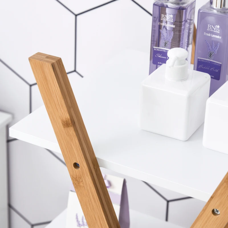 Kleankin badkamerplank 4 niveaus trapplank ladderplank badkamer bamboe naturel + wit