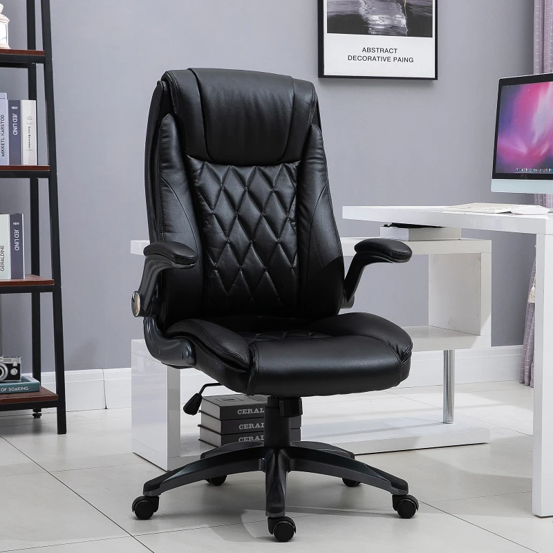 Vinsetto bureaustoel draaistoel computerstoel met kantelfunctie in hoogte verstelbaar kunstleer zwart 69,5 x 76 x 113–121 cm | Aosom.nl