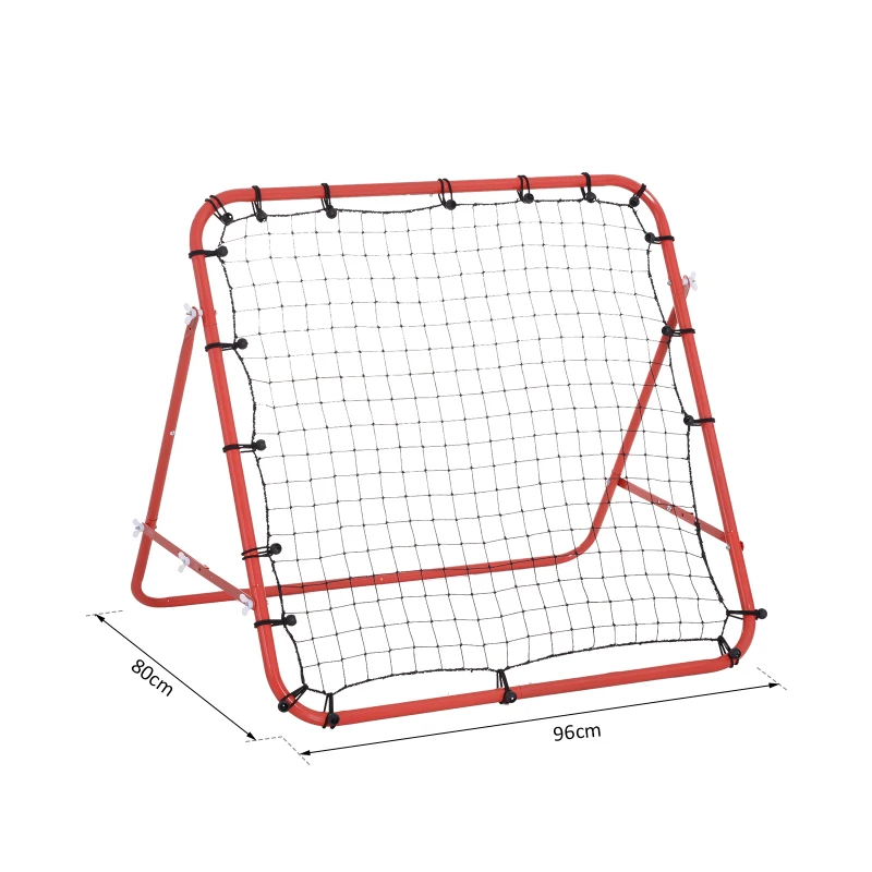 HOMCOM voetbal rebounder kickback goal rebound muurnet, metalen buis + PE-stof, 96 x 80 x 96 cm, rood net | Aosom.nl