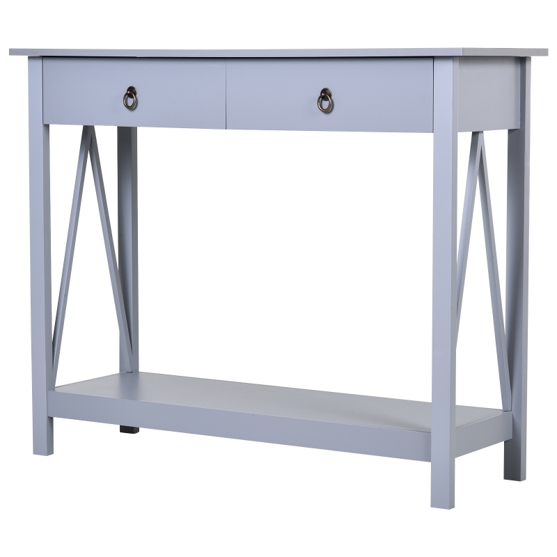 Consoletafel bijzettafel met 2 schuiflades dressoir entree massief hout grijs