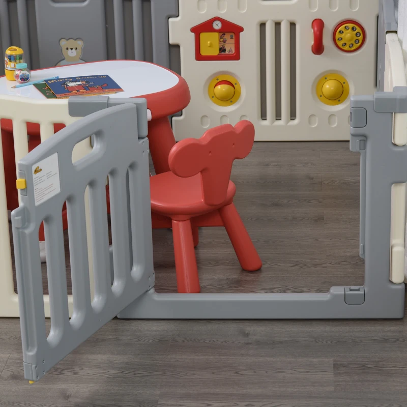 babybox 8 elementen beschermhek met deur en spel PE ABS wit + grijs