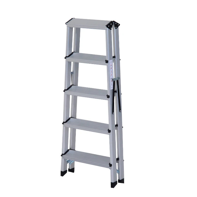 HOMCOM® trapladder aluminium ladder vouwtrede 5 treden trapladder dubbele ladder huishoudladder ladder trapladder
