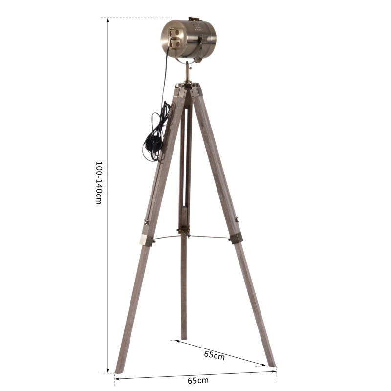 HOMCOM vloerlamp stalamp staande lamp in hoogte verstelbaar 3-poot E14 grenenhout brons