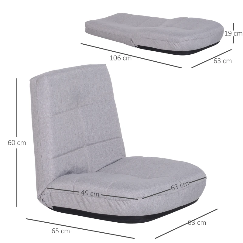 vloerstoel vloerfauteuil zitkussen gepolsterd in 5 standen verstelbaar linnen grijs