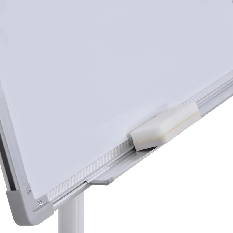 Vinsetto Magnetisch whiteboard op wielen in hoogte verstelbaar droog uitwisbaar pennenbakje