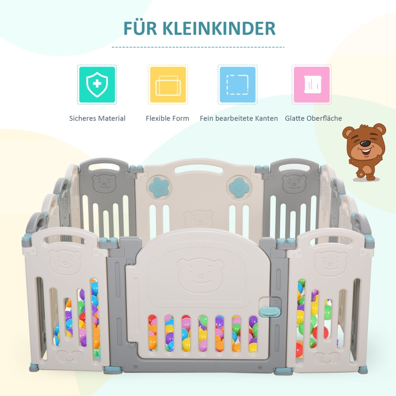 babybox 14 elementen beschermhek met deur en spel HDPE PP grijs