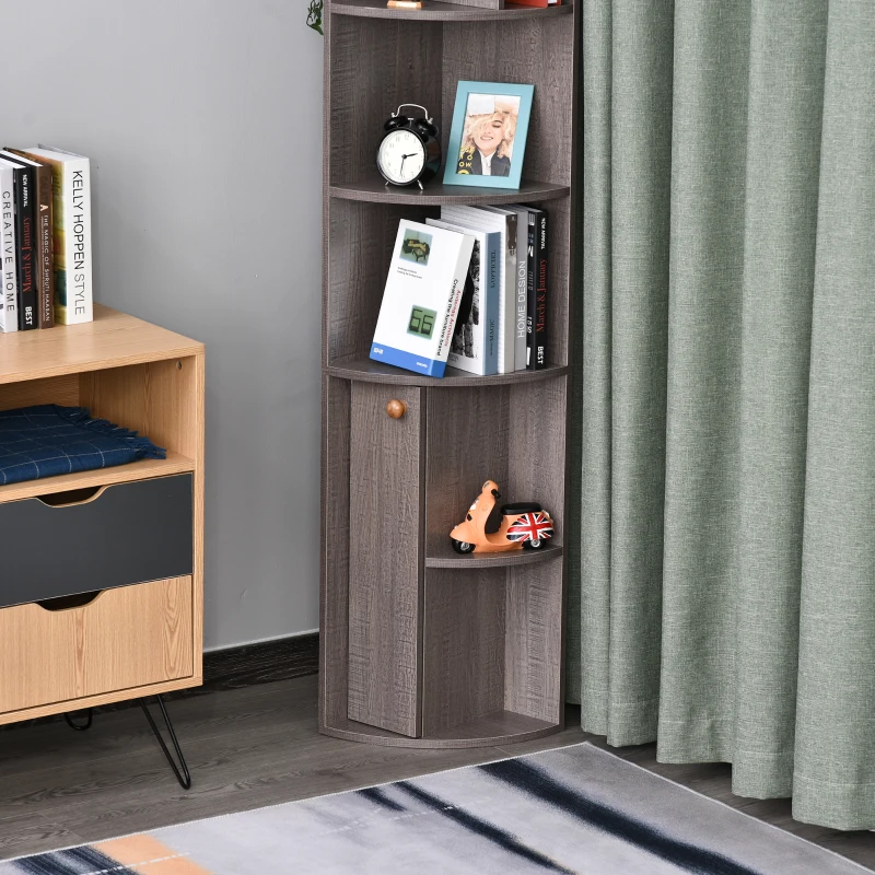 Boekenkast hoek meerdere niveaus vrijstaande stelling woonkamerrek spaanplaat grijs