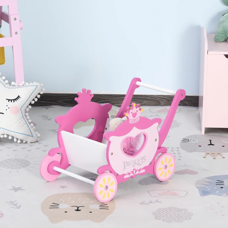 winkelwagen voor kinderen kinderspeelgoed houten hulpmiddel bij het leren lopen met opbergruimte roze