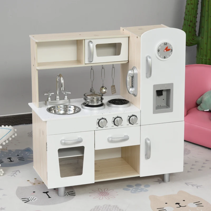 HOMCOM Kinderkeuken met accessoires droomkeuken speelkeuken speelgoedkeuken grenenhout MDF wit
