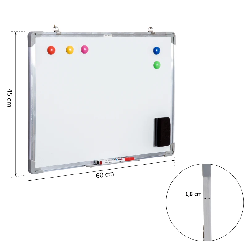 HOMCOM Whiteboard magneetbord wandbord wit wandbord met toebehoren 60 x 45 cm