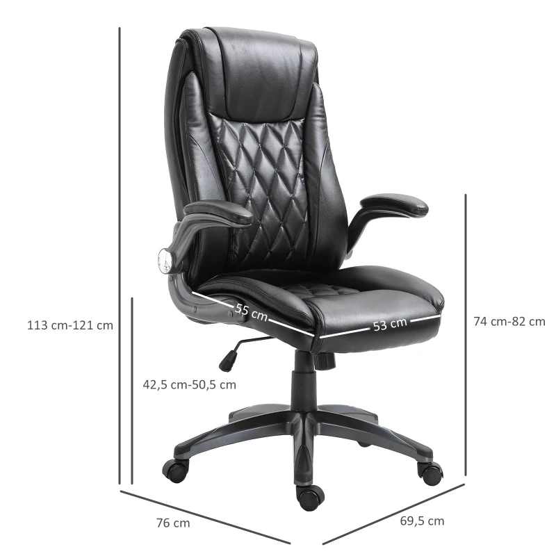 Vinsetto bureaustoel draaistoel computerstoel met kantelfunctie in hoogte verstelbaar kunstleer zwart 69,5 x 76 x 113–121 cm | Aosom.nl