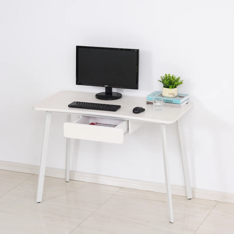 Elegante HOMCOM Computertafel met Lade - Wit, 120x60x76cm, Ideaal voor Thuis of Kantoor
