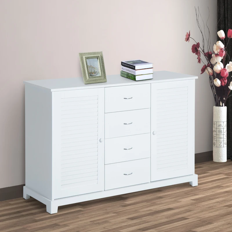HOMCOM dressoir kast halkast badkamerkast ladekast louvredeur wit 120x40x80 cm
