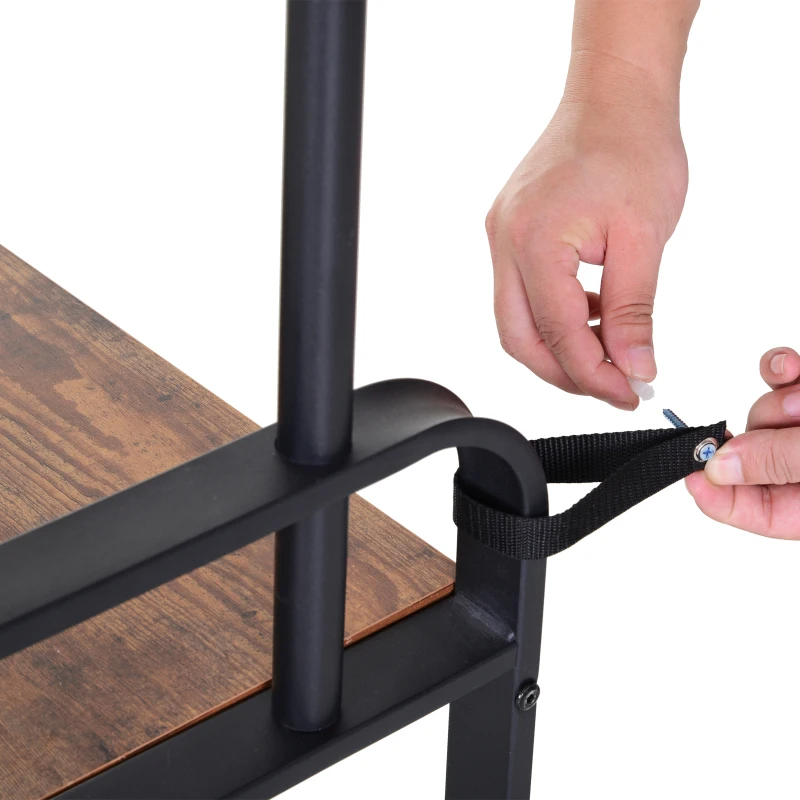 HOMCOM Kapstok met 8 haken schoenenbank kledingstandaard 2 aflegvlakken MDF zwart