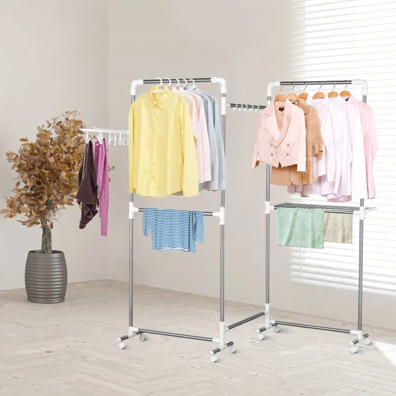Kledingrek kledingstang garderobestandaard staal wit zilver 215x32x180 cm