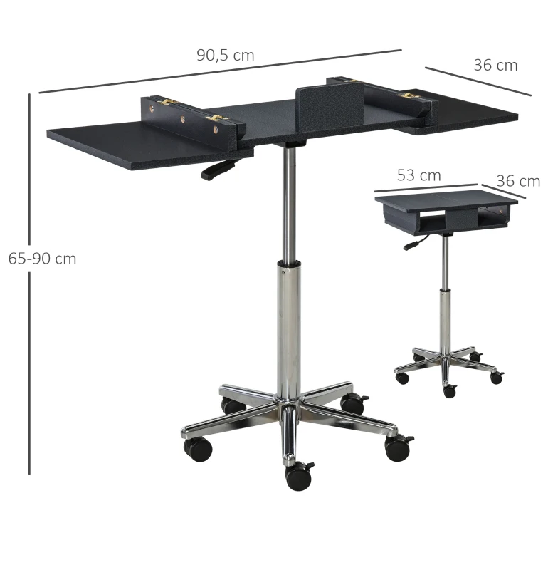 HOMCOM Laptoptafel laptopstandaard met wielen in hoogte verstelbaar inklapbaar staal zwart