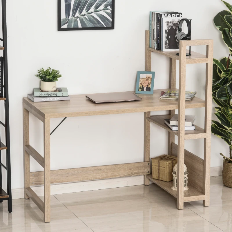 Bureau met 4 niveaus boekenkast computertafel kantoortafel spaanplaat eiken