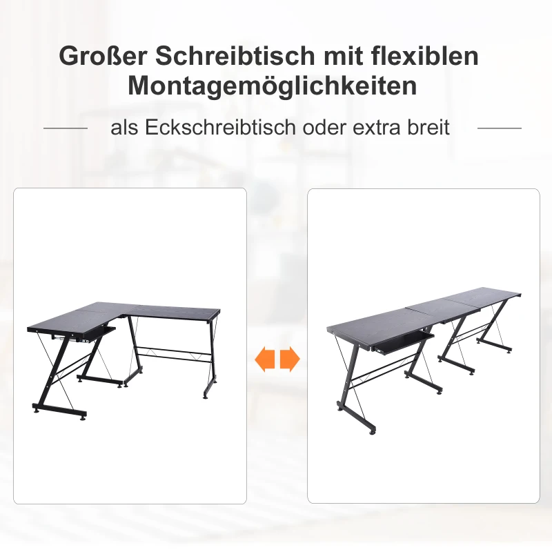 HOMCOM Computertafel bureau werkstation flexibel MDF staal zwart/wit