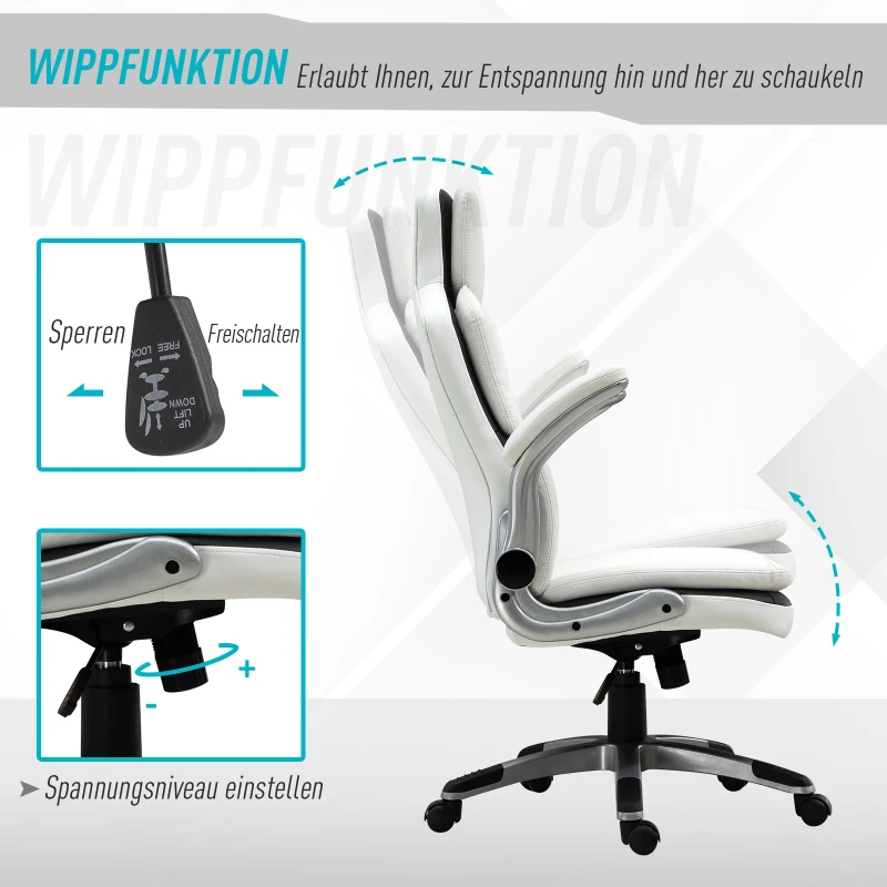 Vinsetto Bureaustoel kantoorstoel inklapbare armsteunen In hoogte verstelbaar kantelfunctie PU