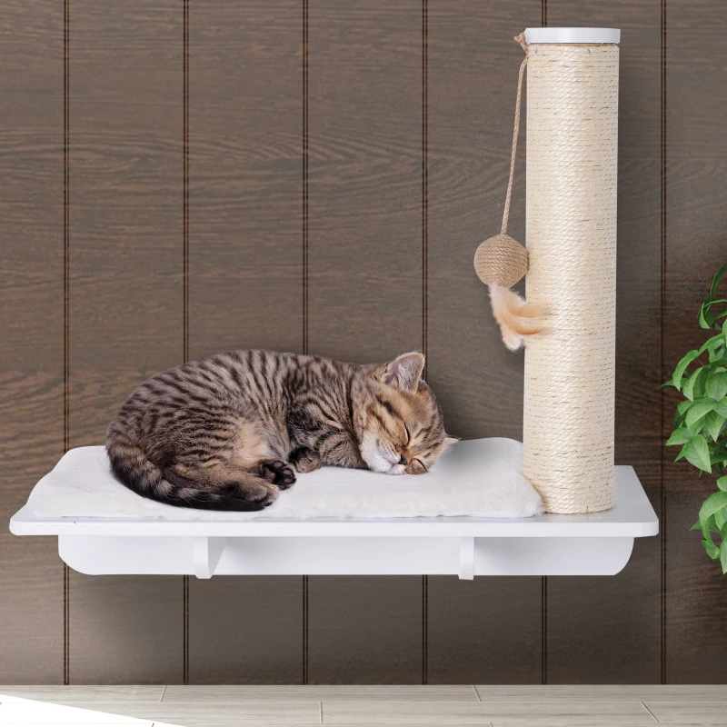 PawHut krabpaal, kattenplank, kattenboom, kattenligplaats, wandmontage, pluchen bekleding MDF
