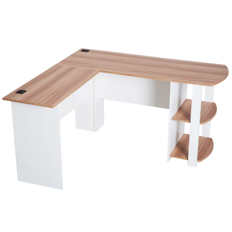 HOMCOM hoekschrijftafel hoek schrijftafel computertafel opbergvak kantoor zwart/walnoot