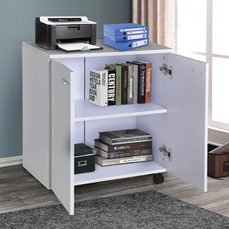 HOMCOM kast ladekast met wielen multifunctionele trolley wit