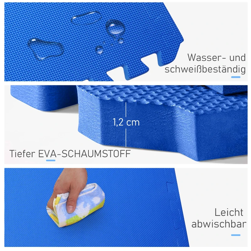 HOMCOM Puzzelmat speelkleed vloermat kinderspeeltapijt gymnastiekmat blauw 8-delig