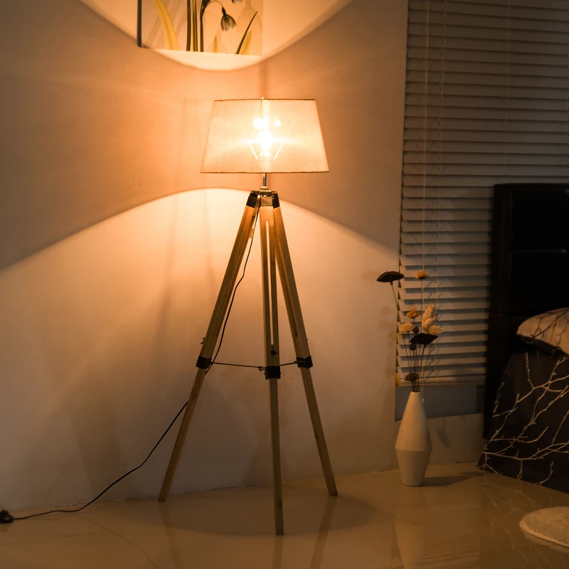 HOMCOM staande lamp vloerlamp stalamp hoogte 99-143 cm woonkamer E27 grenen 2 kleuren