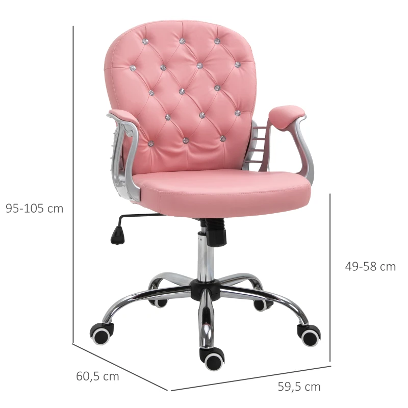 Vinsetto Luxe Roze Ergonomische Kantoorstoel met Gestoffeerde Rugleuning en Zitvlak