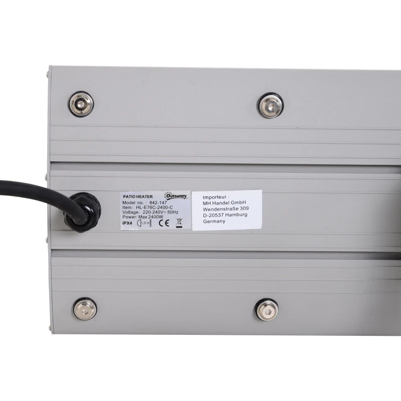Outsunny Buitenverwarming 2400 W straalkachel kachel wandmontage tuinterras alu