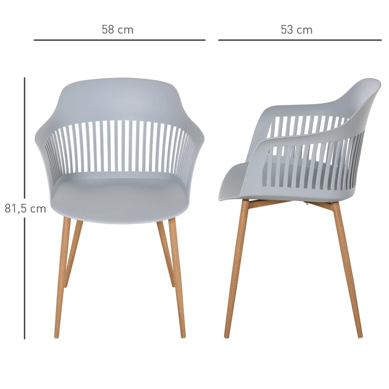 HOMCOM eetkamerstoelen, set van 2, keukenstoel, kunststof, staal, grijs, 58 x 53 x 81,5 cm