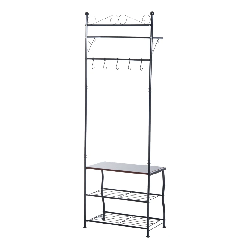 HOMCOM Staande kapstok met 3 schoenenrekken kledingstandaard garderobe hal staal