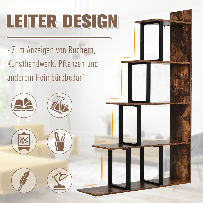 HOMCOM Boekenrek vrijstaande stelling speelgoedrek hout metaal bruin