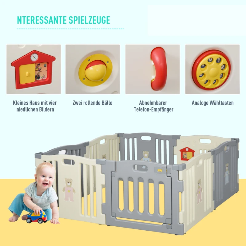 babybox 8 elementen beschermhek met deur en spel PE ABS wit + grijs