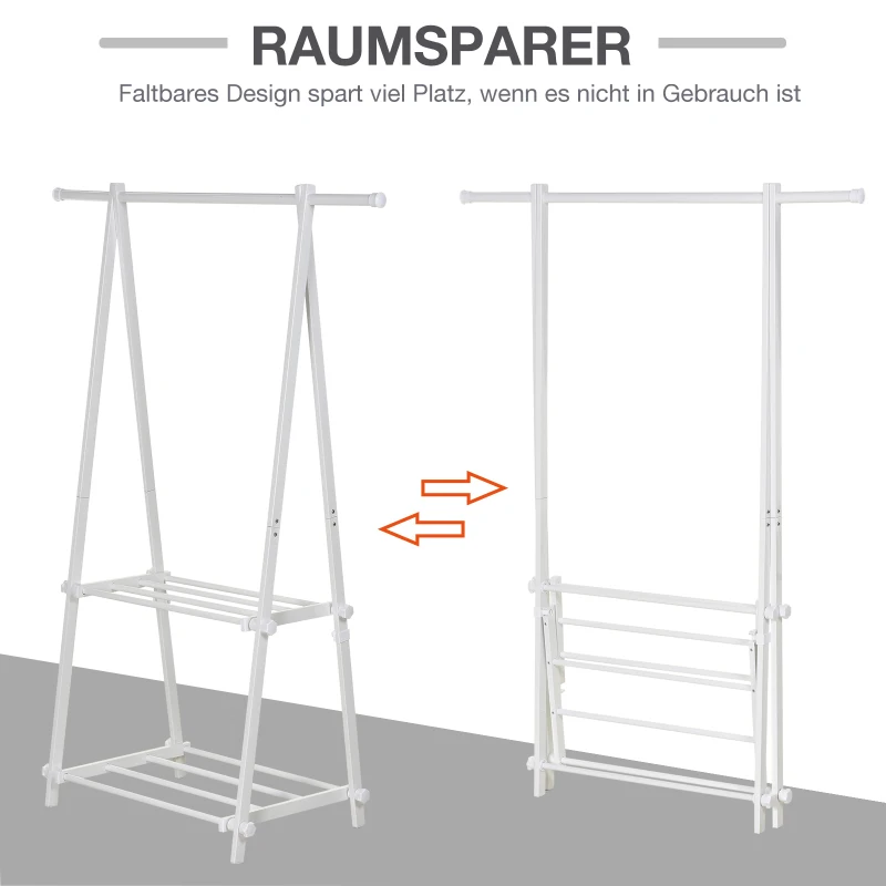 HOMCOM Kledingrek met schoenenrek kledingstang garderobestandaard staal wit