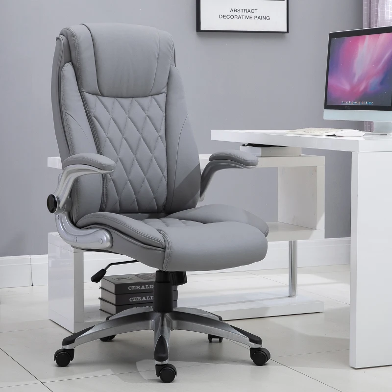 Vinsetto bureaustoel draaistoel computerstoel met kantelfunctie in hoogte verstelbaar kunstleer grijs 69,5 x 76 x 113–121 cm | Aosom.nl