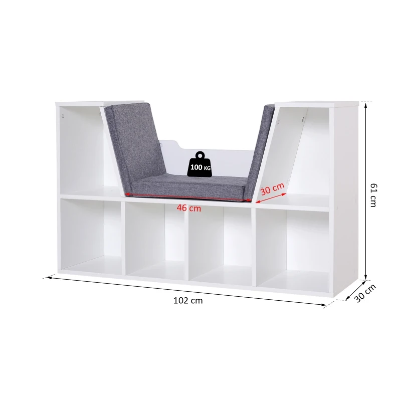 HOMCOM® boekenkast met zitkussens | staande kast | hout, linnen | 102 x 30 x 61 cm | Wit, grijs | Aosom.de