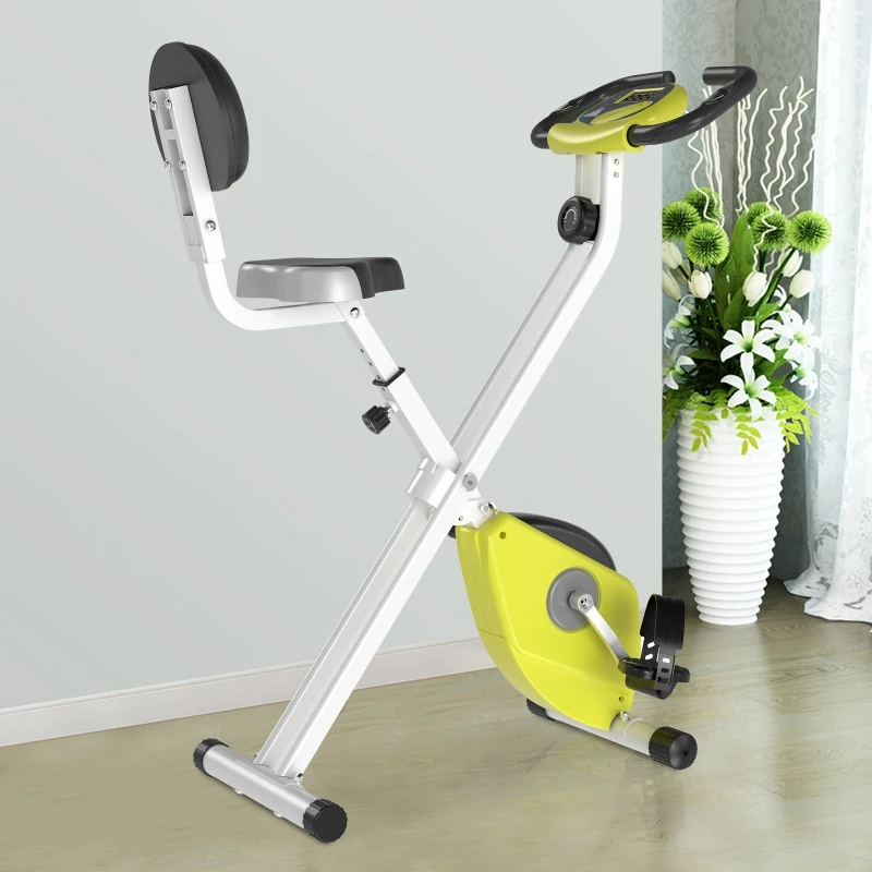 HOMCOM Hometrainer fietstrainer met magnetische weerstand met 8 niveaus staal geel