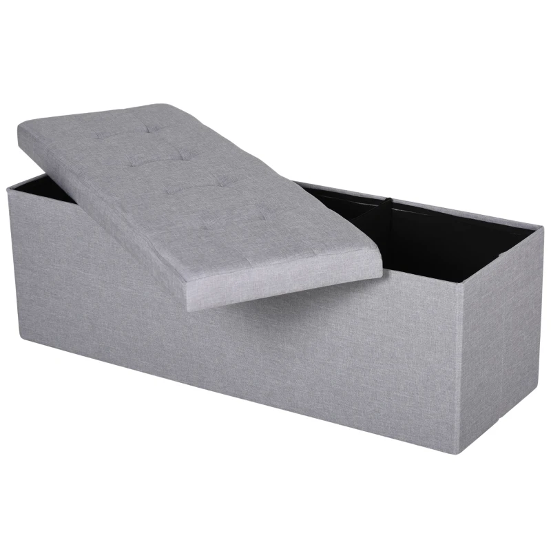 HOMCOM Zitbank met opbergruimte gestoffeerde bank kistbank met scheidingsrooster inklapbaar grijs