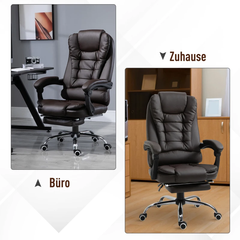 HOMCOM Ergonomische bureaustoel gamestoel verstelbare armleuning schuimstof PU bruin