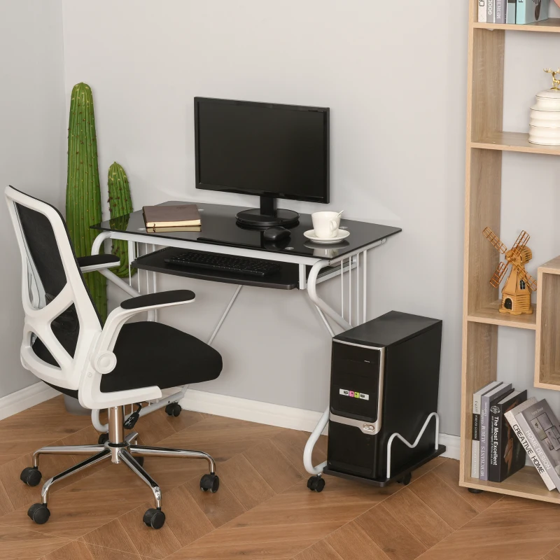 HOMCOM® Schreibtisch Computertisch PCTisch Bürotisch Spanplatte Stahl E1MDF Schwarz+Weiß