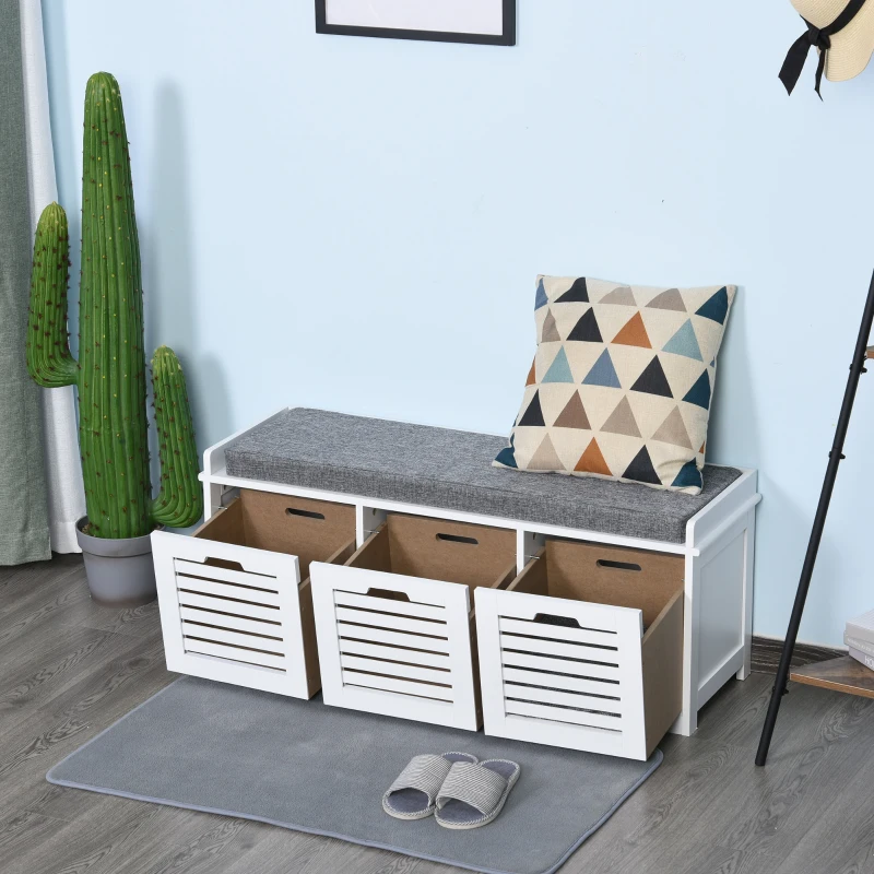 HOMCOM Schoenenbank schoenenrek 3 schuiflades schoenenrek bank multifunctioneel wit