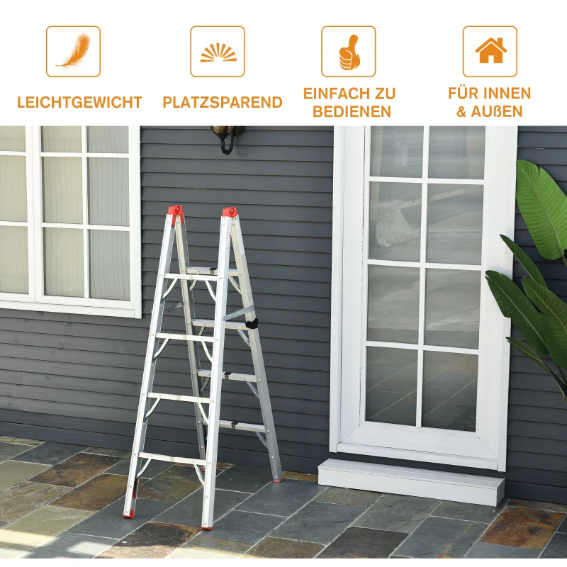 HOMCOM Inklapbare ladder vouwladder staladder aluminium zilver