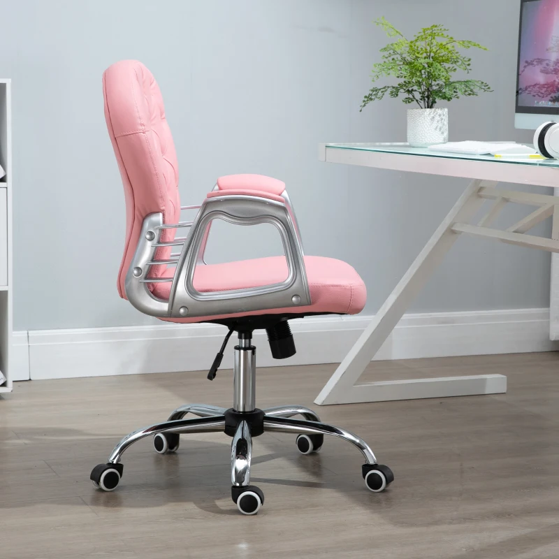 Vinsetto Luxe Roze Ergonomische Kantoorstoel met Gestoffeerde Rugleuning en Zitvlak