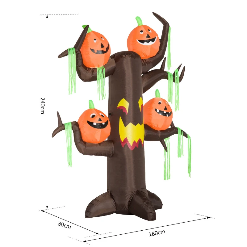 HOMCOM opblaasbare boom halloween pompoen opblaasfiguur met LED‘s 2.4 m | Aosom.de